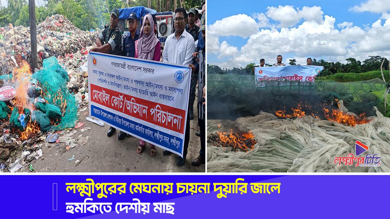লক্ষ্মীপুরের মেঘনায় চায়না দুয়ারি জালে হুমকিতে দেশীয় মাছ